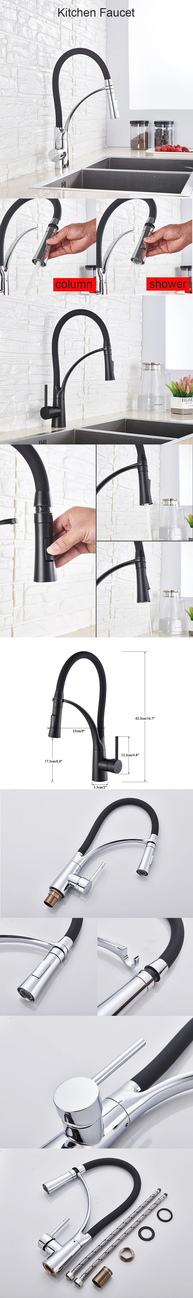 Black/Nickel/Chrome/Gold Rubber Kitchen Faucet Sink Faucet 360 Degree Rotation Pull Down Stream Sprayer Hot Cold Water Mixer Tap