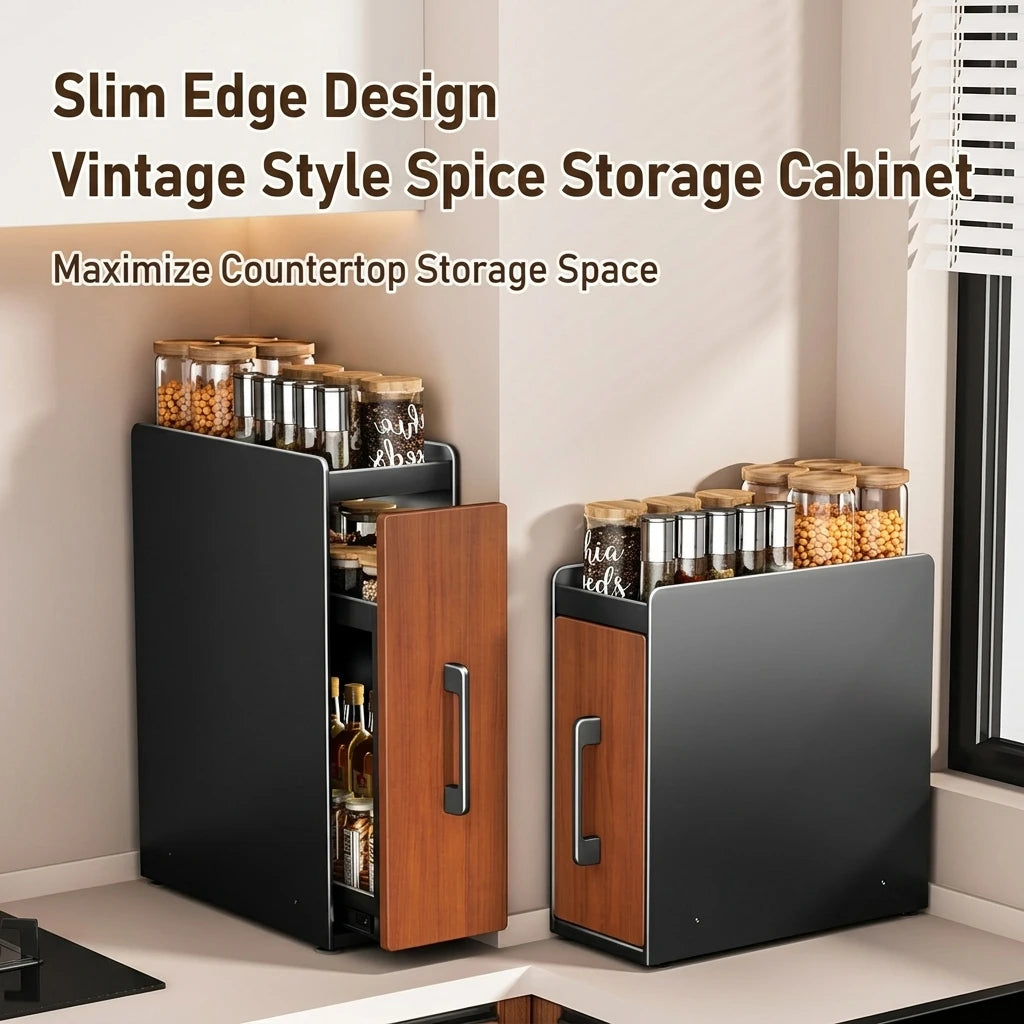 Stable Narrow Pull Multifunctional Kitchen Organizer Spice Storage Cabinet Waterproof Dust-proof Counter Storage Rack pp Double