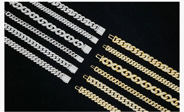 Custom Luxury 12 16 20 mm Full Iced Out Hiphop Moissanite Diamond Miami Silver Cuban Link Chain Bracelet in Silver 925 for Men