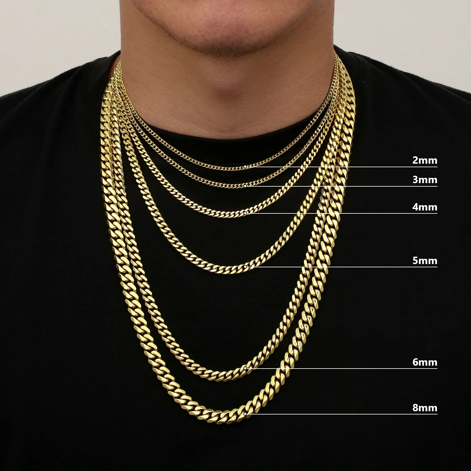 5MM Curb Cuban Necklace Tarnish Free Waterproof Jewelry Women Hiphop 14K Real Gold Plating Stainless Steel Men Cuban Link Chain