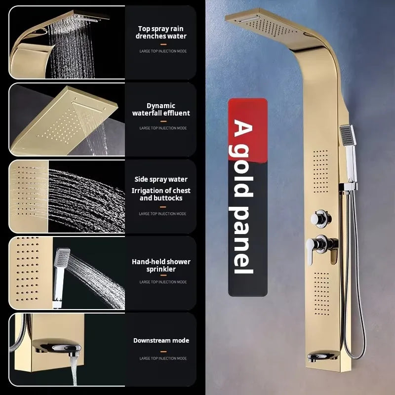 Wall Hotel Thermostatic Shower Set Led Screen Digital Display Temperature Shower Panel Stainless Steel Brass Shower System