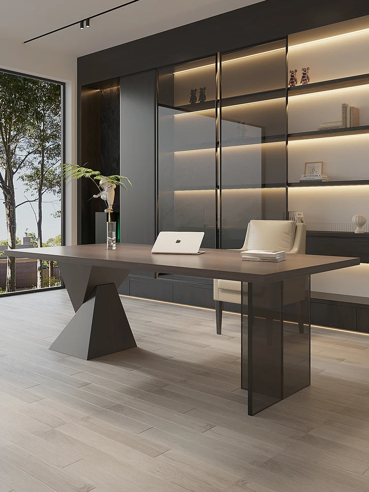 Modern Luxury Home Multi-Function Computer Desk Light Walnut Color Simple Cream Wind Wood Panel Office Furniture