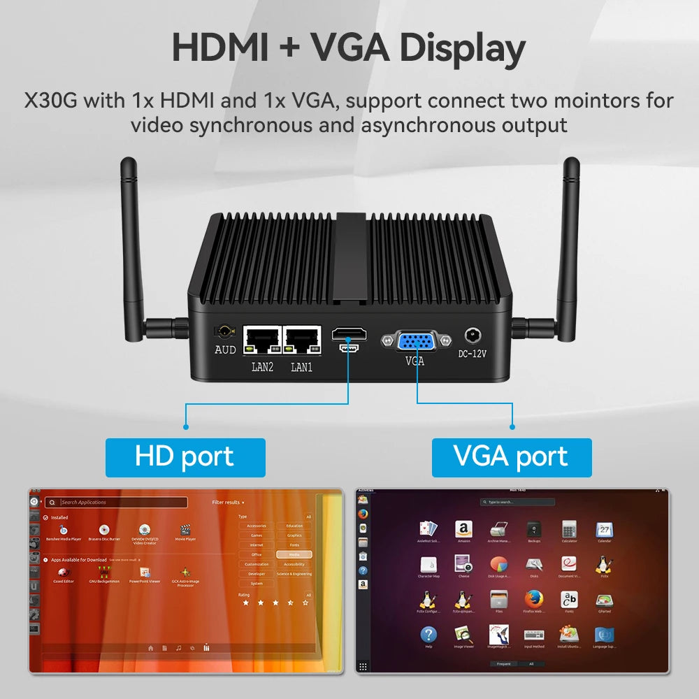 XCY Mini PC Intel Celeron J6412 Quad Cores 2x RS232/485 Dual Ethernet Mini PCIe HDMI VGA Fanless Industrial IPC Windows Linux