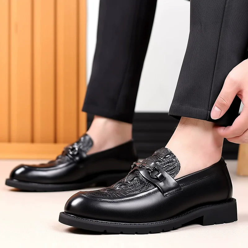 Trendy Men's 38-44 Business Casual Leather Shoes with Soft Breathable Non-slip Sole Slip-On Closure Autumn Season Formal Style