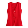 ZATRHMBM Women's 2024 Summer Fashion Gold Button Trim Knitted Vest Top Retro Sleeveless V-neck Elegant Casual Ladies Vest