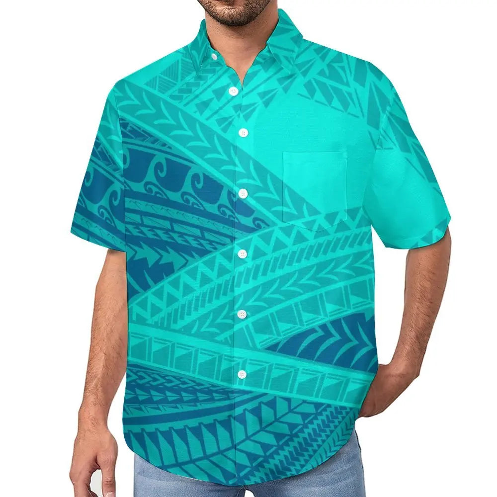 High Quality Samoan Short Sleeve Casual Hawaii Style Men's Shirts Tops Custom Printed Big Size Polynesian Tribal Aloha Shirts