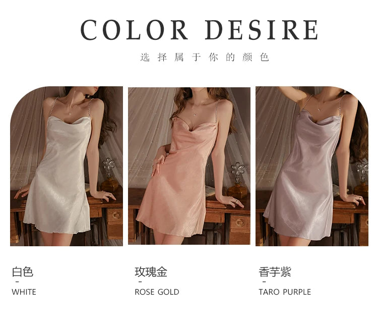 Swdplus-size Pajamas Swing Neck Sexy Backless Seductive Ice Silk Halter Nightdress Women's Home Wear