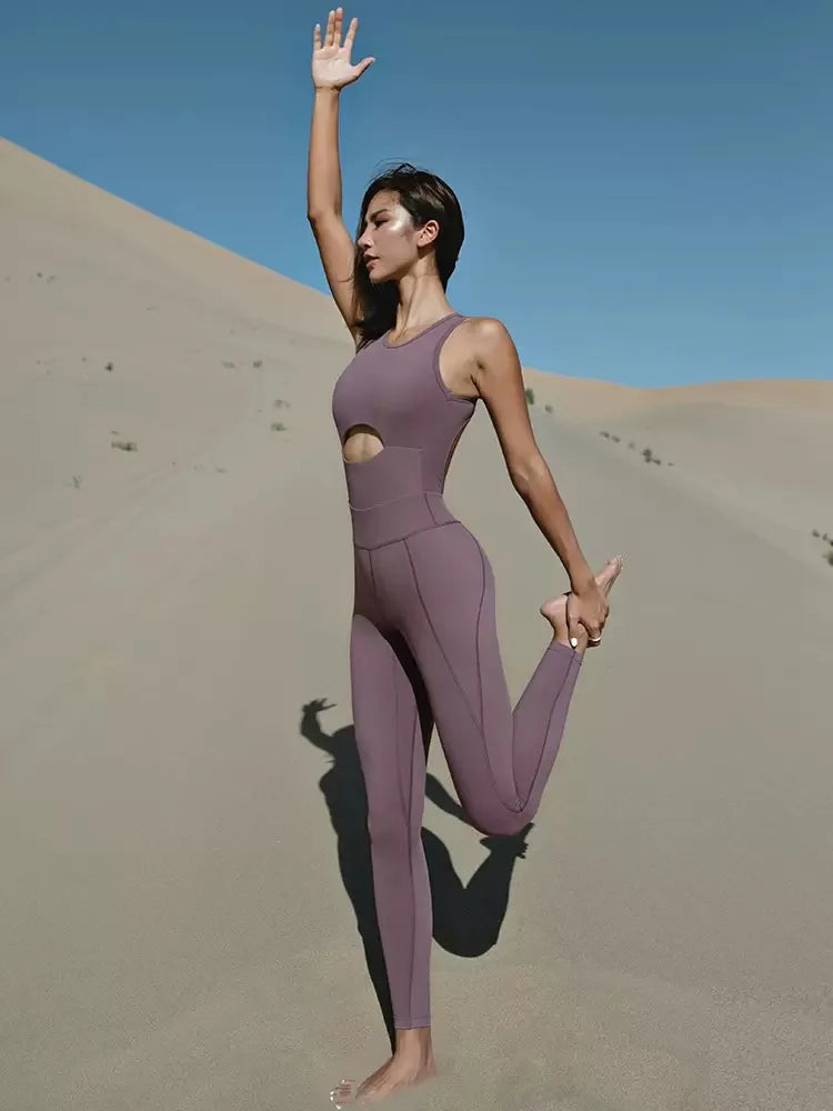 Sexy Back Hollow Women Aerial Yoga Sport Suit Fitness Jumpsuit With Pad Women High Elasticity Gym Dance Training Athletic Suit