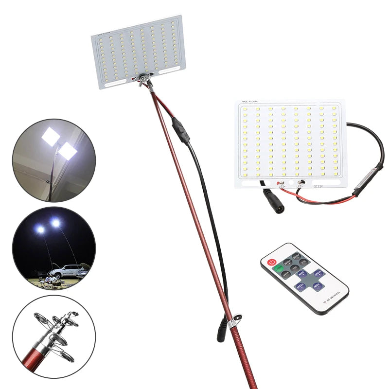 Cob 12V LED Camping Lights with 3.75 Meters Telescopic Fishing Pole Outdoor Lighting