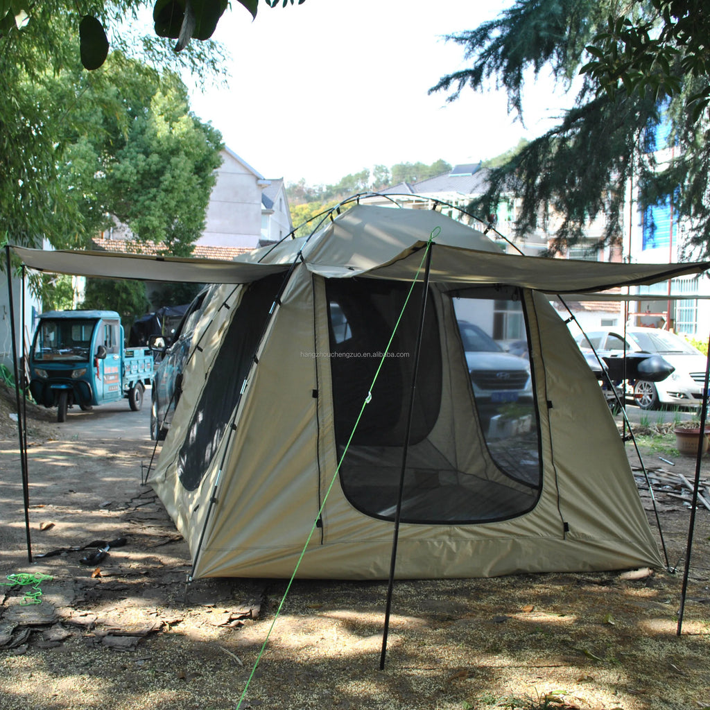 6-Person Size Car Rear Tent with Four Large Window Car Tailgate Tent Back SUV Tent with Large Awning, 6 Person Trunk Tent