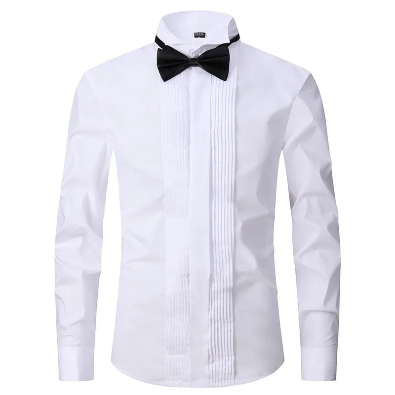 French Cuff Sleeves Party Dinner Wedding White Tuxedo Shirt With Bow Tie