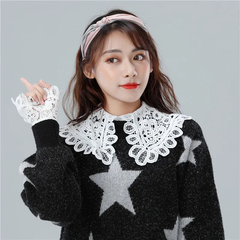 Women Hollow Detachable Sleeve Fake Cuffs Ladies Detachable Shirt Multi Layer Ruffles Solid Color White False Cuffs Wristband