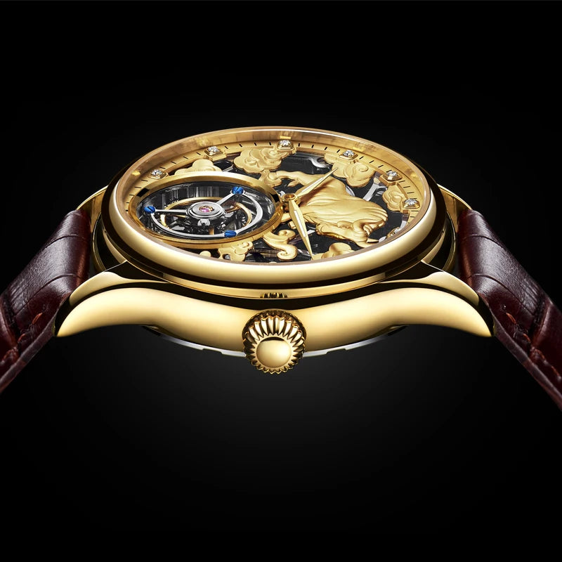 China Tourbillon Watch Factory Rose Luxury 3D Zodiac Relief Pattern  Stainless Steel Waterproof Zodiac Men's Mechanical Watches