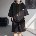 Support Customization of One Item Summer Short Sleeved Hooded T-shirt Set, Casual and Trendy Plus Size Men's Two-piece Set