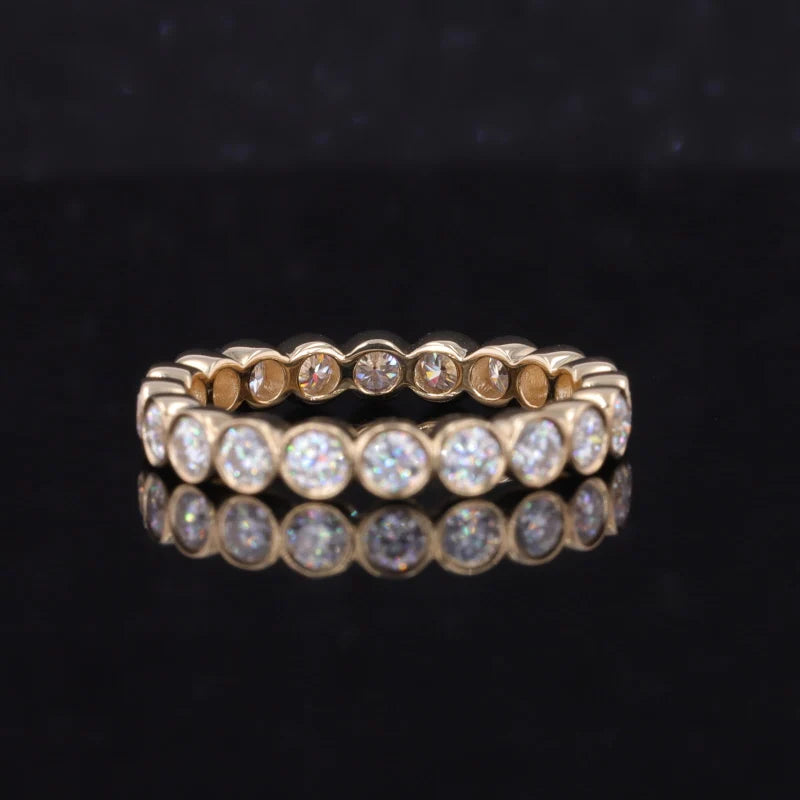 Lab Grown Diamonds Bezel Setting Wedding Band DEF VS HPHT CVD 2.5MM Round Cut Diamonds Rings 10k Solid Gold Bezel Eternity Band