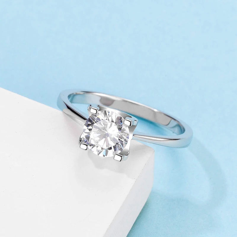 Sliver 925 High Quality 1CT Round Shape Moissanite Classic Style Eternity Rings Engagement Wedding Jewelry Ring Birthday Gift