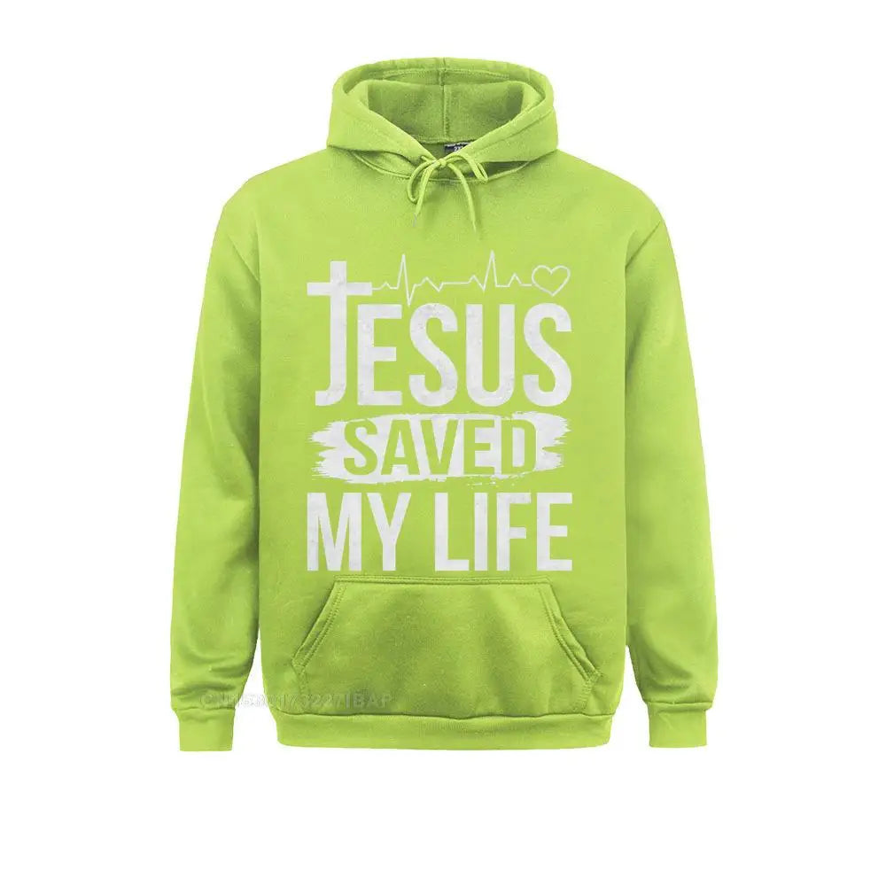 Jesus Saved My Life Christian Religion Quote Meme Premium Hooded Pullover Classic Fall Men Hoodies Customized Sportswears Brand