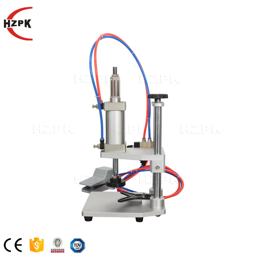 HZPK Semi Automatic Small Size Tabletop Mini Perfume Water Glass Alcohol Wine Bottle Wooden Cap Pressing Capping Machine