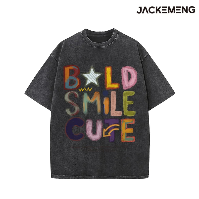 Oversized Washed Retro Colorful Streetwear Print Tshirt USA Stock Wholesale Y2K Casual Tee