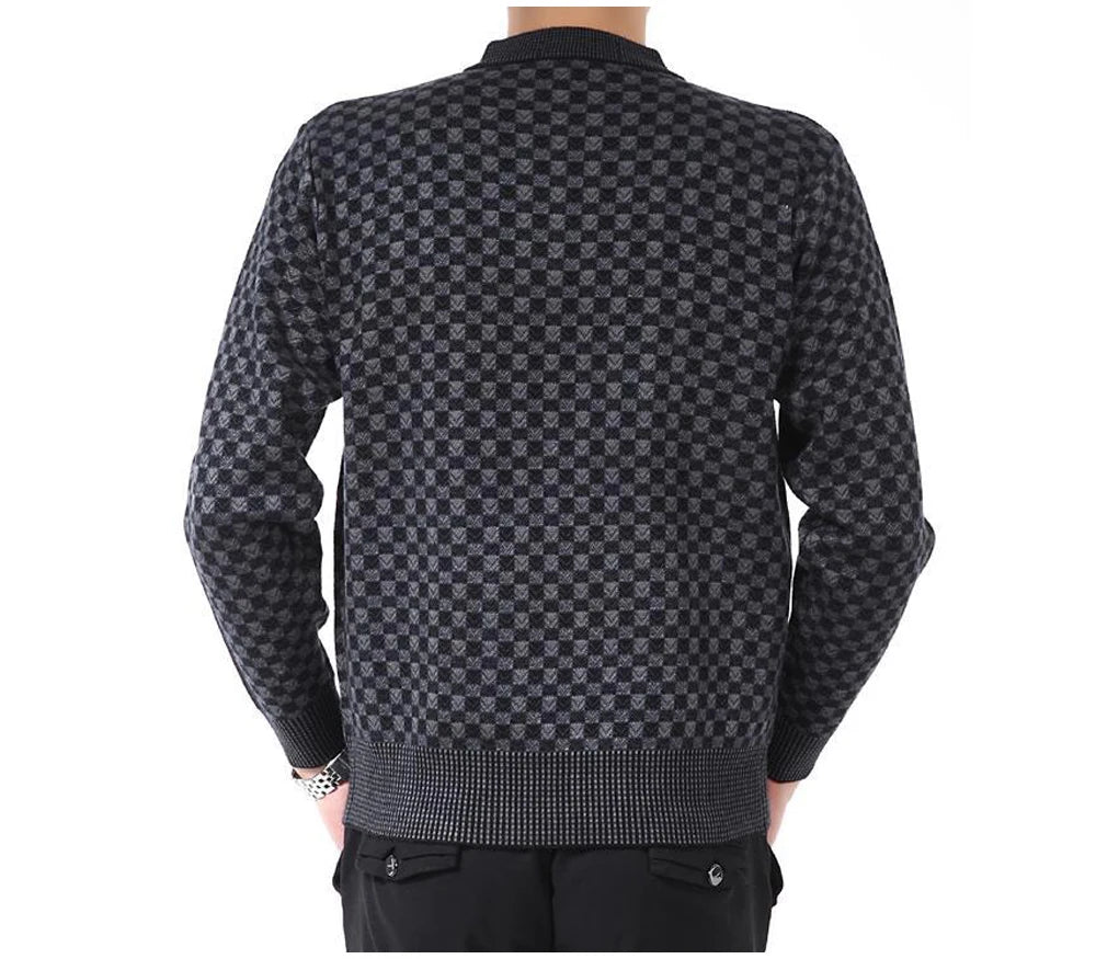Autumn Winter Men's Warm Sweater Casual O-Neck Thick Cashmere Turtleneck Pullover Men Classic Plaid Sweaters Knitwear Clothing