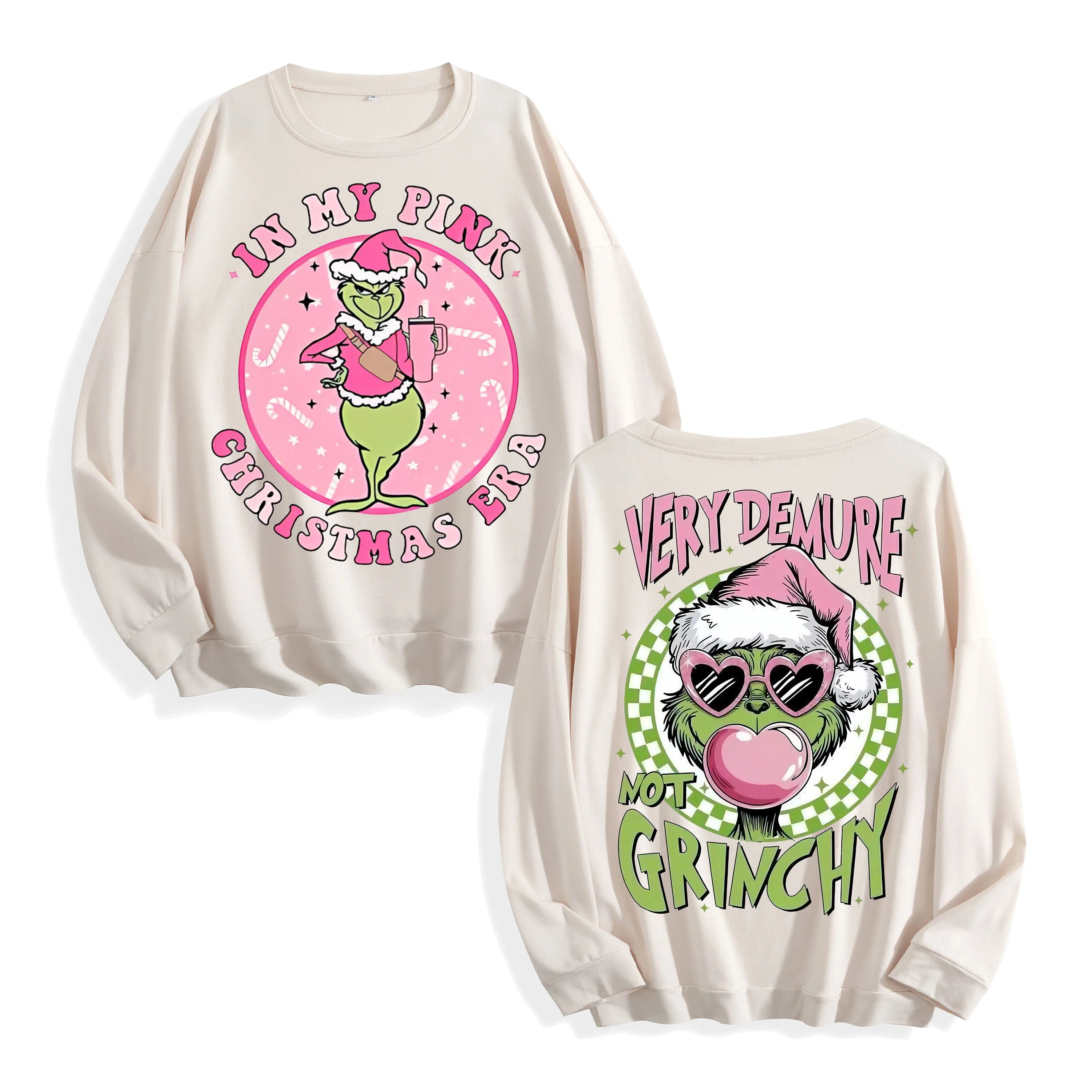 Funky Pink Grinch Christmas Era Graphic Black Long Sleeve, US Warehouse, Customizable Design