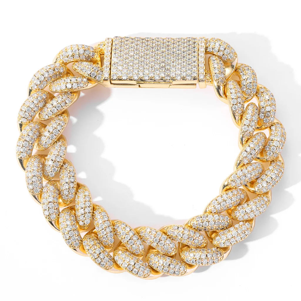 Hip Hop Men's Jewelry 14K Gold Plated 20mm Cuban Bracelet Bling Iced Out Zircon Miami Lock Clasp Cuban Link Chain Bracelet
