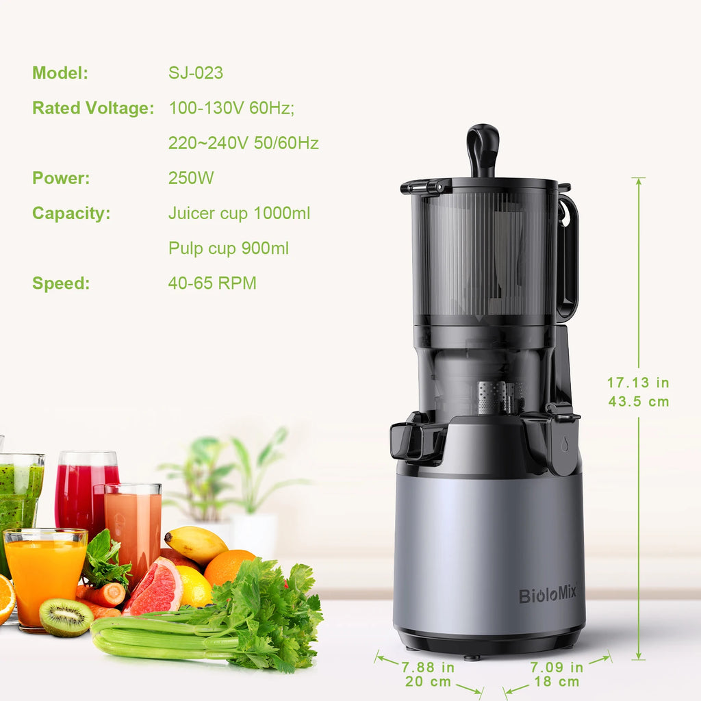 BioloMix Wide Chute Slow Masticating Juicer BPA FREE Cold Press Juice Extractor for High Nutrient Fruit and Vegetable Juice