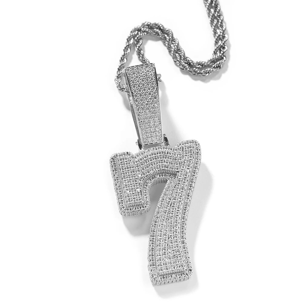 UWIN Hip Hip CZ Lucky Number Pendant Single Big Numbers Pendant Necklace 0 to 9 Special Rapper Jewelry