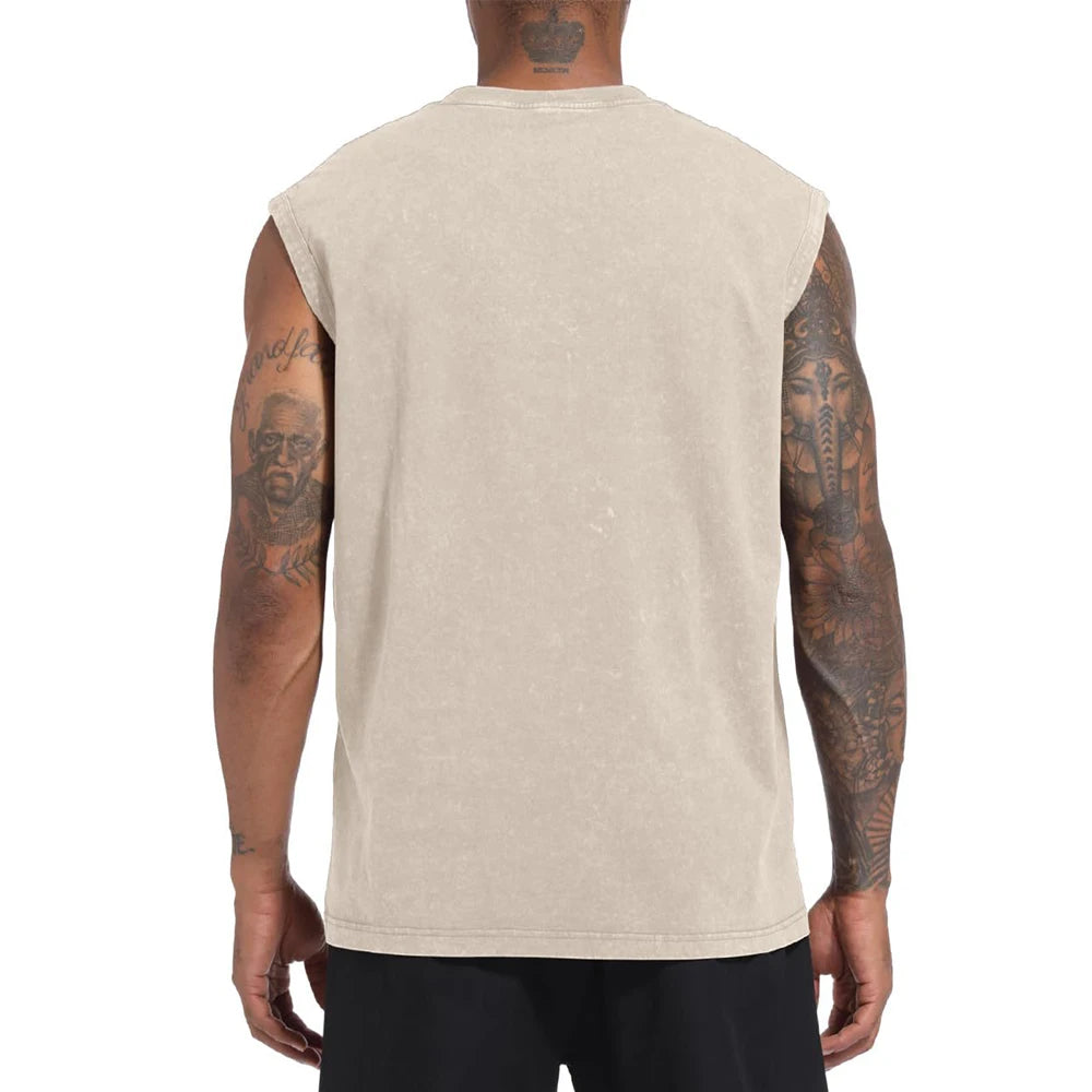 Vintage Washed Streetwear Tank Top Custom Logo USA Stock Sleeveless Tee