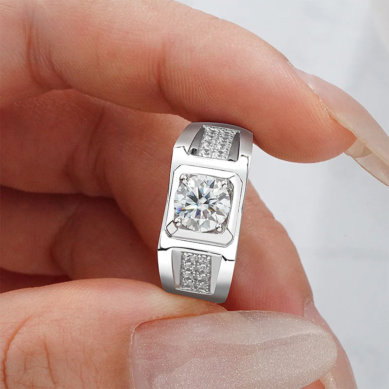 Sterling Silver 925 Ring Moisssnite Diamond Men Ring 1CT D Color Engagement Moissanite Men Rings