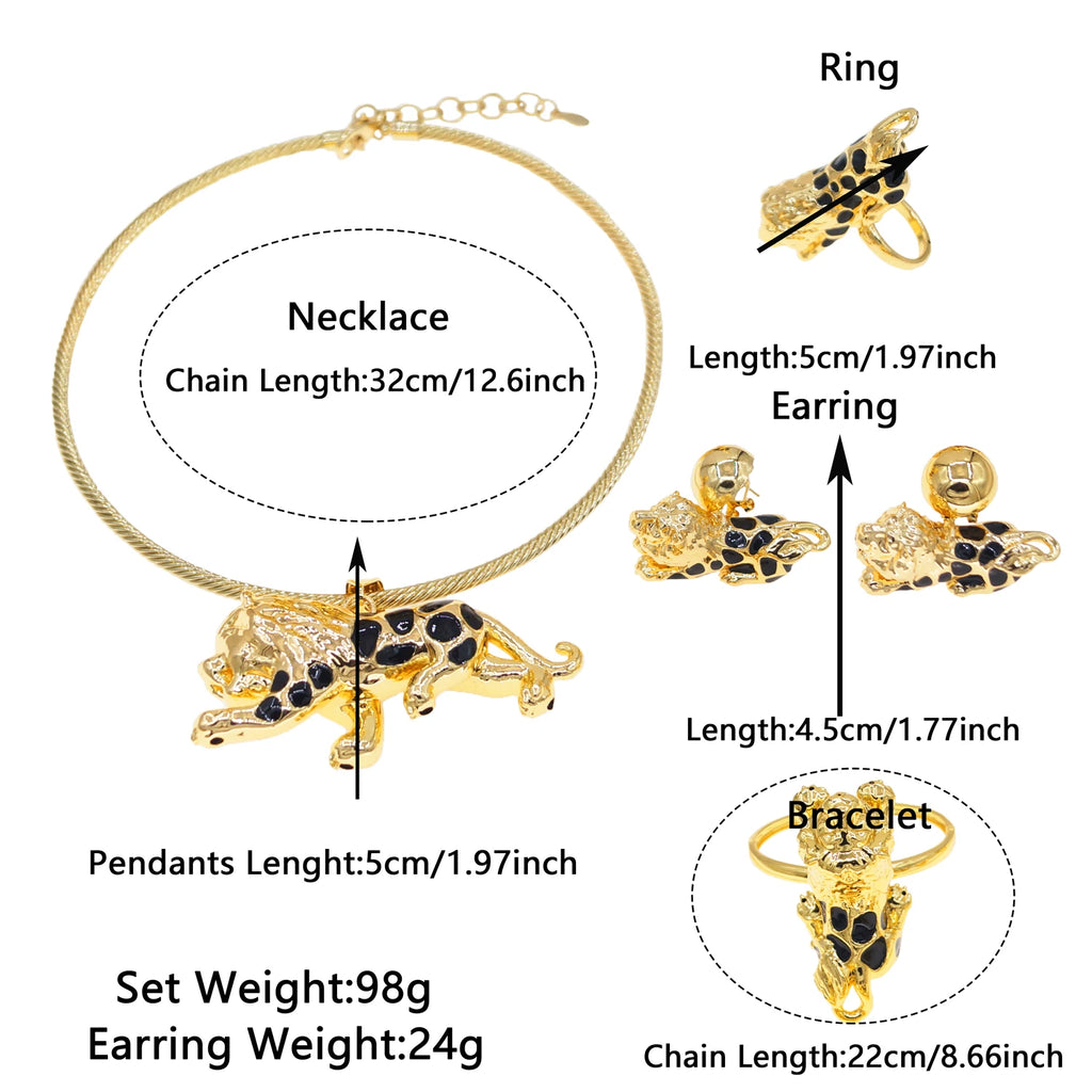 Zhuerrui Fashion Personality Brass Ring Jewelry Set Cheetah Pendant Hip Hop Bracelet Men's and Women's Party JewelryHK003122
