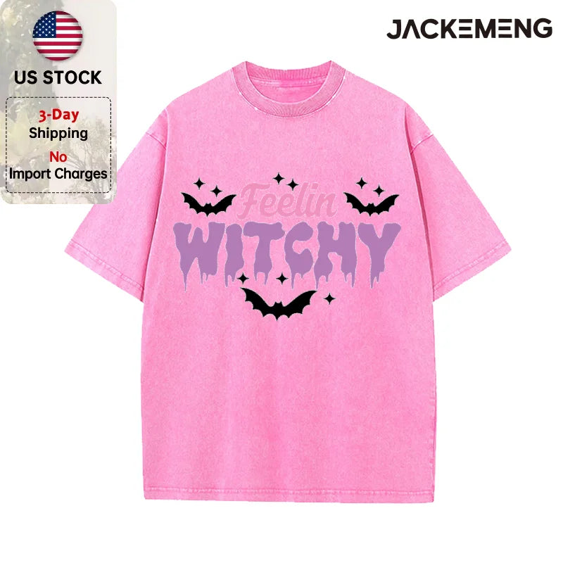 Oversized Washed Retro Halloween Streetwear Print T Shirt USA Stock Wholesale Y2K Casual Tee