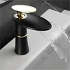 Modern Brass Chrome Finish Deck Mounted 1-Hole Single Handle Waterfall Spout Bathroom Sink Faucet with Ceramic Valve Core