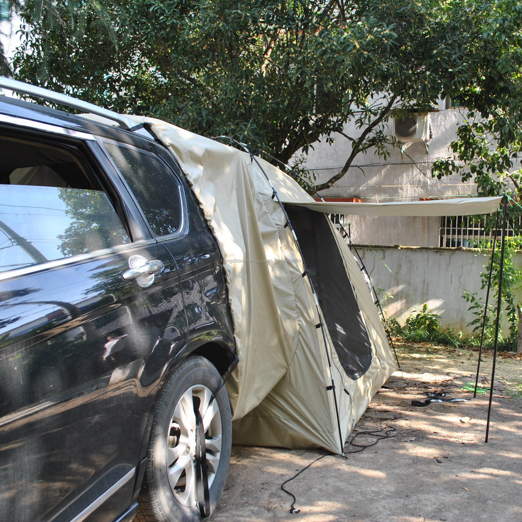 6-Person Size Car Rear Tent with Four Large Window Car Tailgate Tent Back SUV Tent with Large Awning, 6 Person Trunk Tent
