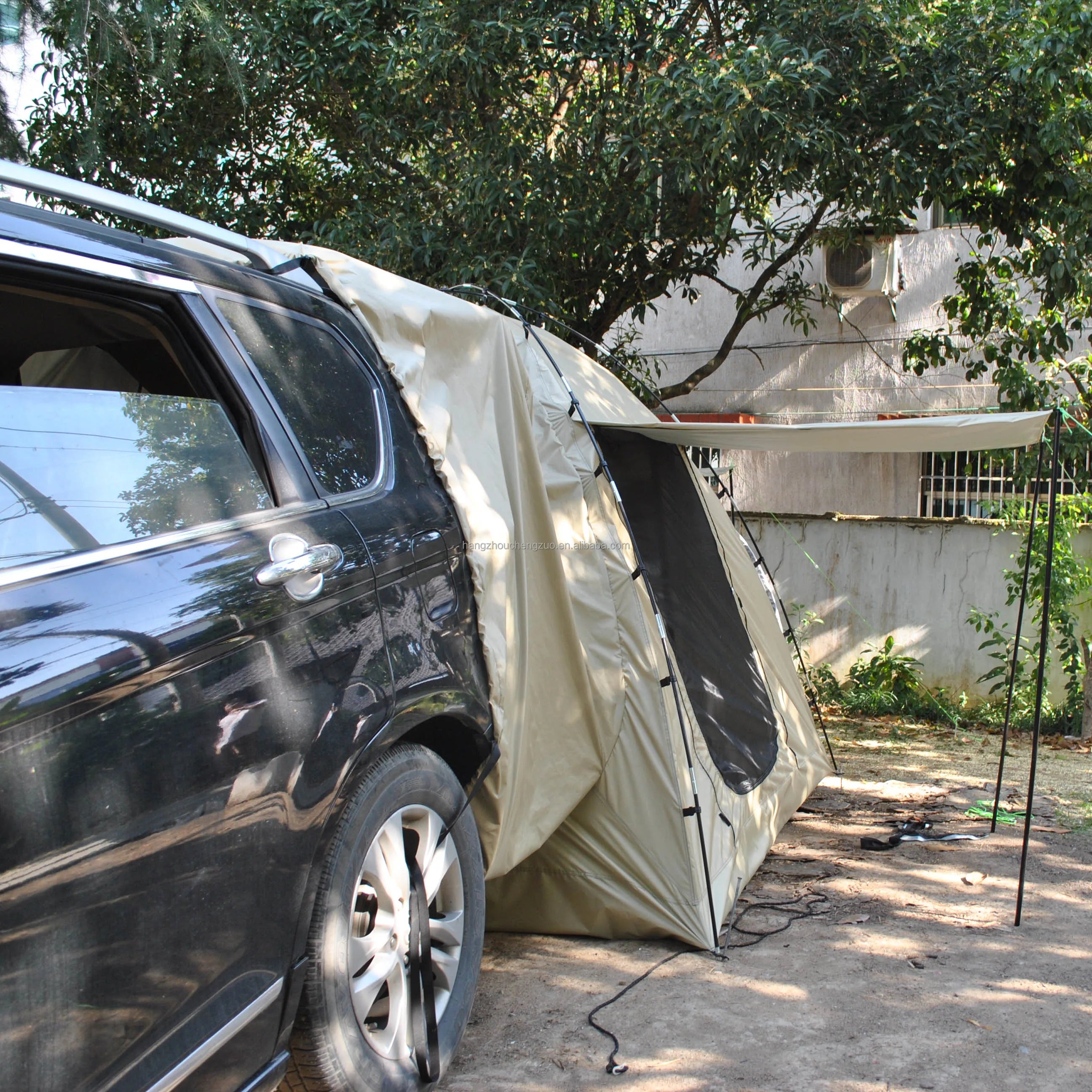 6-Person Size Car Rear Tent with Four Large Window Car Tailgate Tent Back SUV Tent with Large Awning, 6 Person Trunk Tent