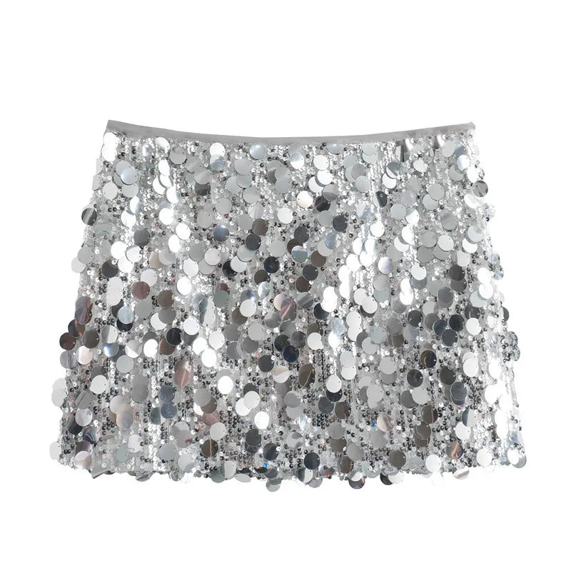 2024 Women Winter New European and American Style Sexy A- Line Skirt High Waist Hip Sequin Mini Skirt for  Skirt