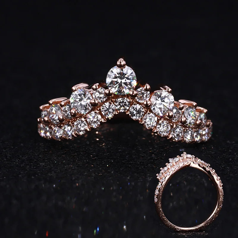 Hot Online Sale Wedding Jewelry Crown Band Ring Rose Gold Lab Created Diamond Stone CLASSIC Gemstone Rings 3mm Engagement Ring