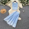 2026 Summer New Fashionable Embroidered Jacquard Vest High Waist Pleated Skirt Women's Set