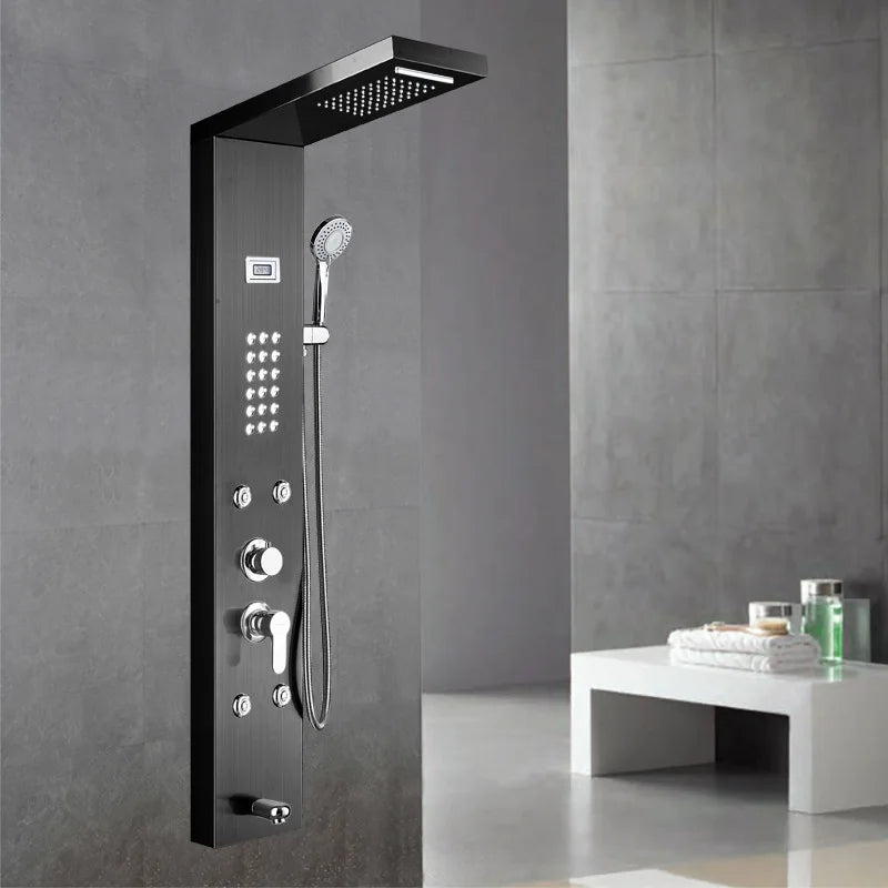 Luxury Hot Sale  Brushed Color Thermostatic Led Rain Shower Head Bathroom Stainless Steel Wall Mounted Waterfall Shower Panels