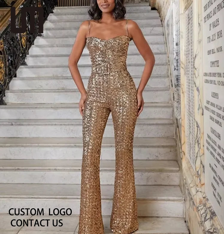 Liu Ming Oem High End New Style Women Fashion Sexy Sequined Color Slim Fit Long Bodycon Jumpsuit