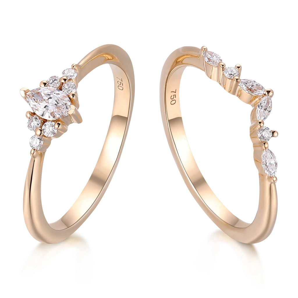 Factory Custom 18K Solid Gold IGI Certified Double Ring Fashionable Lab Diamond Promise Rings for Women Weeding Engagement