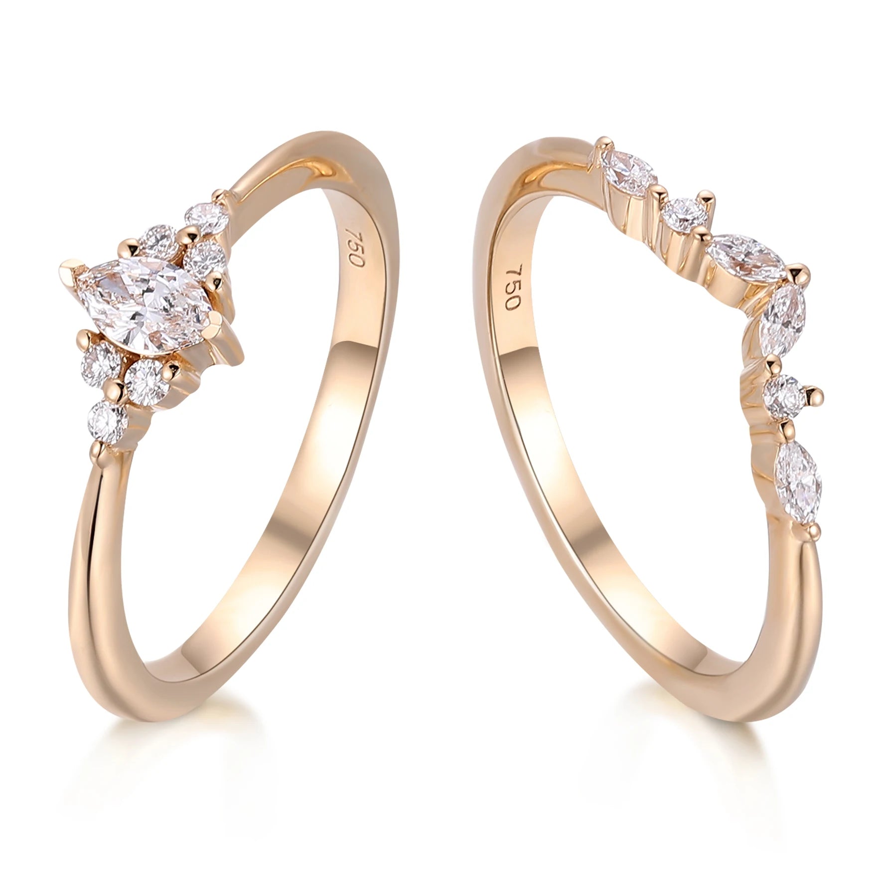 Factory Custom 18K Solid Gold IGI Certified Double Ring Fashionable Lab Diamond Promise Rings for Women Weeding Engagement