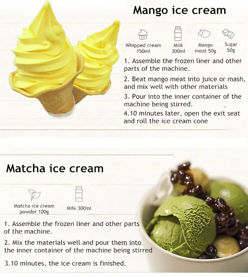 Automatic Bench Top Simple Operation Large Capacity Mini Soft Ice Cream Machine for Home DIY Ice Cream Machine Manual