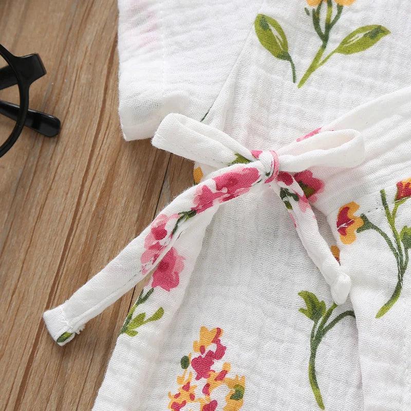 0-18M Summer Baby Girl Boys Clothing  Rompers Jumpsuit Short-sleeved Floral Print  Cute Soft Newborn Infant Baby Kimono Playwear