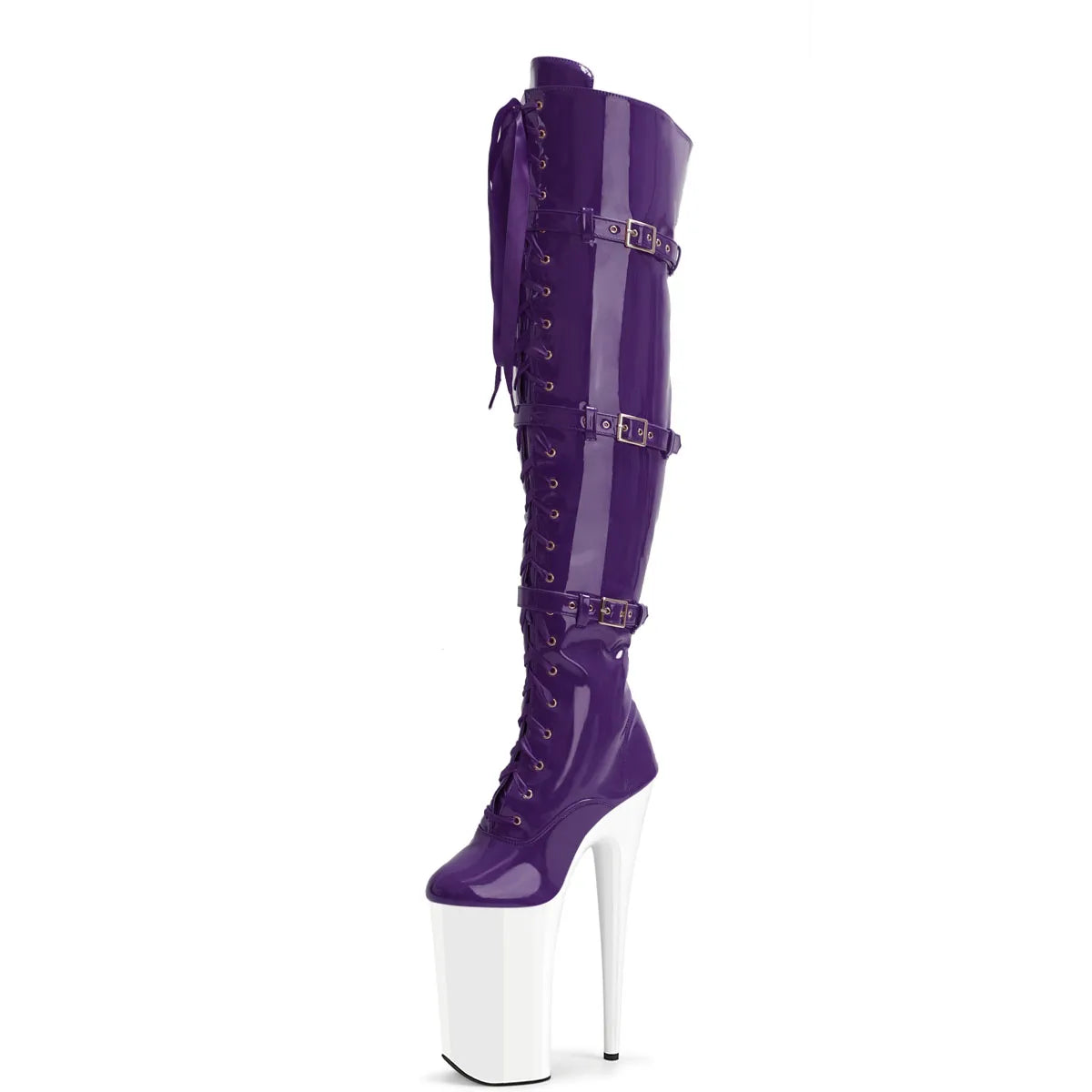 26cm Sexy Queen Large Transvestite Stripper High Pink Knee High Leather Boots Goth Pole Dancer Fetish Shoes Nightclub Stage Walk