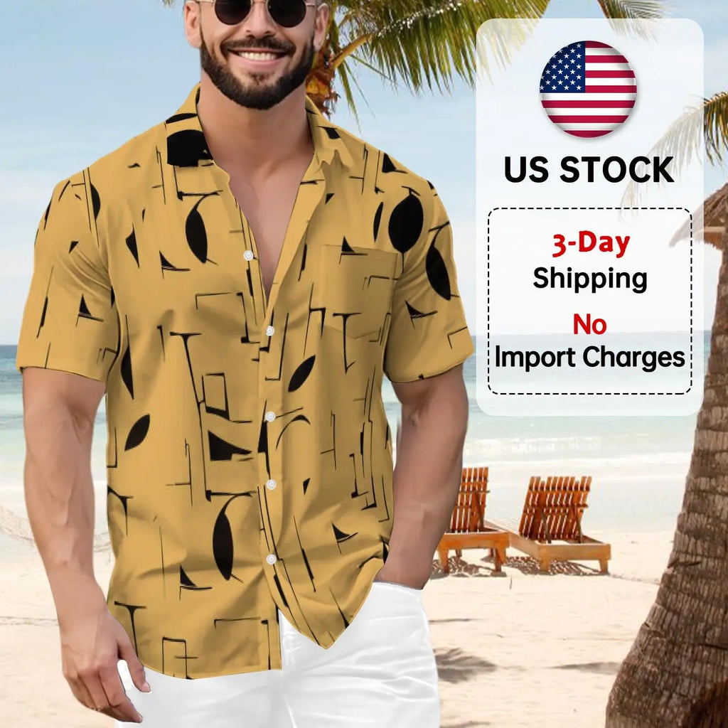 Solid-color T-shirt - Men's Hawaiian-style T-shirt - Inkjet Printed Abstract Geometric Pattern - High-quality Custom Shirt