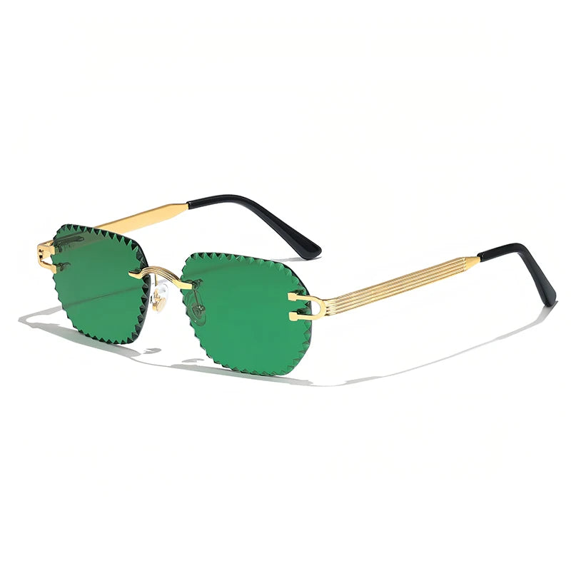 HBK 2025 Unisex Frameless Sunglasses Black PC Alloy Pink Blue Gradient Lens Polygon Rimless Design New Style Street Snap Men