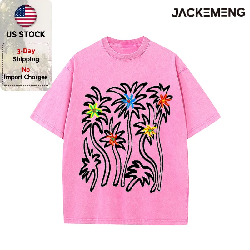 Oversized Vintage Tropical Streetwear Print Tshirt USA Stock Wholesale Y2K Casual Tee
