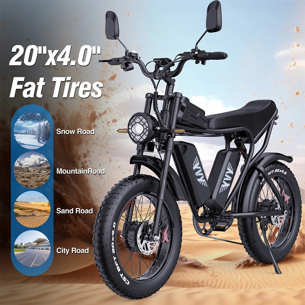 US Free Shipping Yvy Ridstar Q20pro 52V 40AH Dual Motor Electric Bicycle Electric Mountain Dirt Bikes Fat Tire EBike for Adults