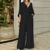 S-3XL Elegant Winter Women's Clothing Fashionable Solid Color Short Sleeved Casual V-neck European and American Style Jumpsuit